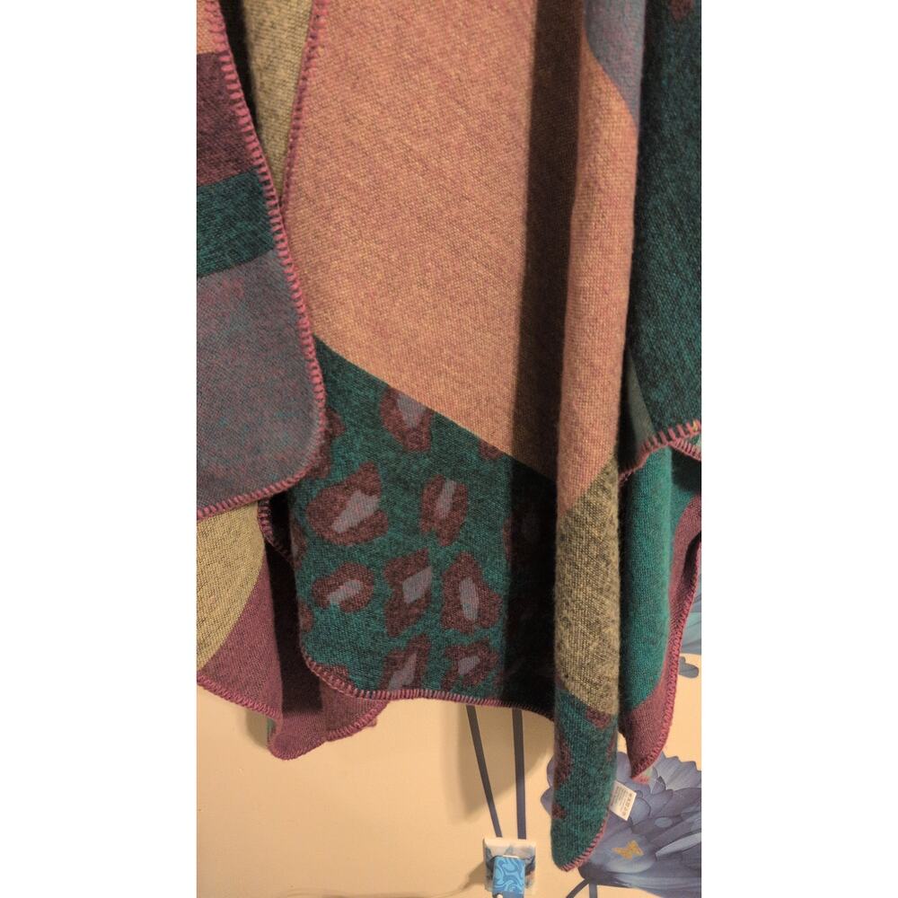 Coeur de Vague Long Cozy Faux Wool Coat – Purple/Teal/Pink Colorblock - Picture 2 of 3